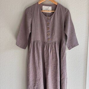Long sleeve midi MAMA linen dress in Dusty Lavender